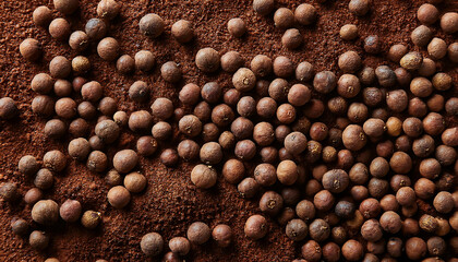 Exploring the rich textures and warm hues of allspice powder scattered across a smooth, cozy surface perfect for culinary delights