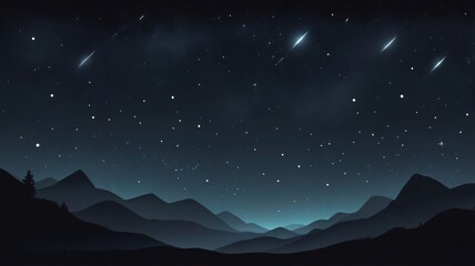 Fototapeta premium Starry night sky over serene mountains with shooting stars and twinkling stars creating an enchanting atmosphere