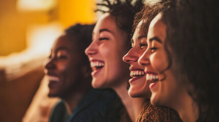 Obraz premium Four women are smiling and laughing together