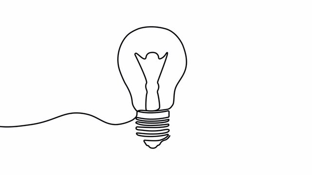 Video. Light bulb continuous line. Animation on white background 4K.
