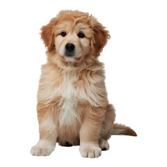 Obraz premium Adorable Golden Retriever Puppy Sitting Calmly on White Background