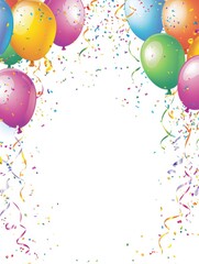 A cheerful arrangement of balloons, confetti, and ribbons offers a vibrant backdrop for party planning and celebration details. Generative AI