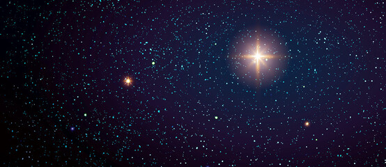 Christmas Star on dark abstract sky. Christmas background.