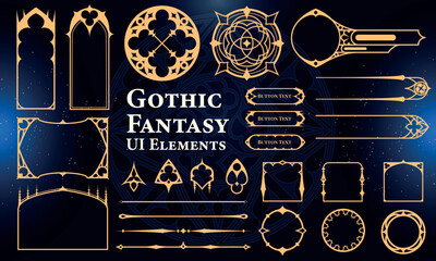 Set of Gothic Fantasy Elements for user interface, poster, video. Fantasy magic HUD. Template for rpg game interface. Vector Illustration EPS10