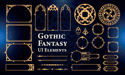 Set of Gothic Fantasy Elements for user interface, poster, video. Fantasy magic HUD. Template for rpg game interface. Vector Illustration EPS10