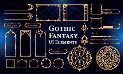 Set of Gothic Fantasy Elements for user interface, poster, video. Fantasy magic HUD. Template for rpg game interface. Vector Illustration EPS10