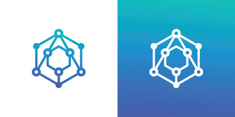 Molecular combination logos in hexagonal shapes, hexagonal and molecular logos