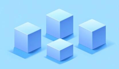Obraz premium Four light blue cubes of varying heights arranged on a light blue background.
