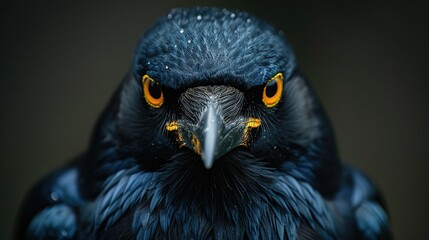 Fototapeta premium crow head isolated on black background close up 