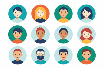 Faces set isolated with round. icons with people faces. Portrait concept. on white