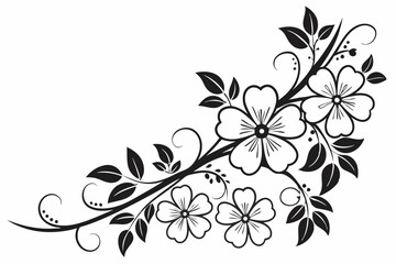 Floral corner border silhouette vector illustration
