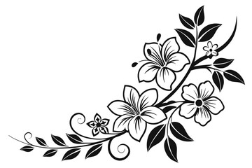 Fototapeta premium Floral corner border silhouette vector illustration