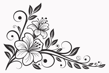 Floral corner border silhouette vector illustration