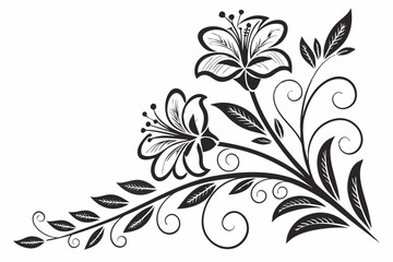 Floral corner border silhouette vector illustration