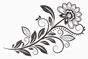 Floral corner border silhouette vector illustration