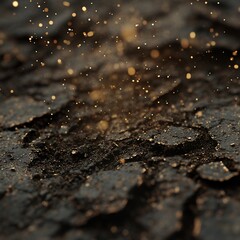 A close-up of textured soil with shimmering particles, suggesting a natural environment.