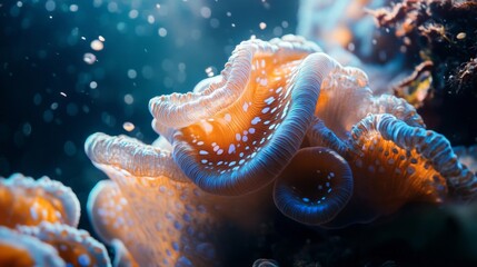 Naklejka premium Close-up of Colorful Coral with White Spots Under Water