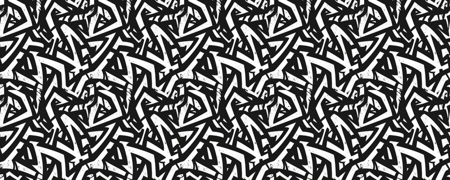 seamless pattern of Abstract black white graffiti urban texture  bold graphic design edgy style 