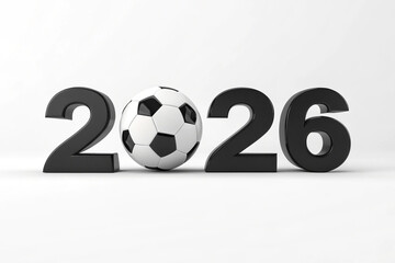 2026 soccer or football World Cup concept. '2026' written isolated on white with the '0' as a soccer or football.