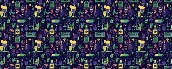 seamless pattern of Abstract geometric nightlife pattern yellow green vibrant festive mood 
