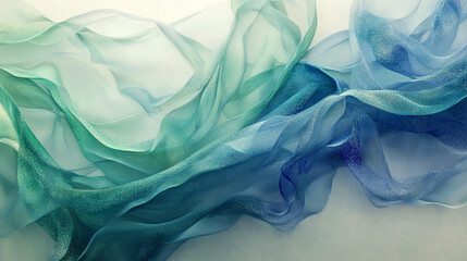 Elegant Teal and Blue Sheer Fabric Drape  Textured Ombre  Glitter  Fashion Background