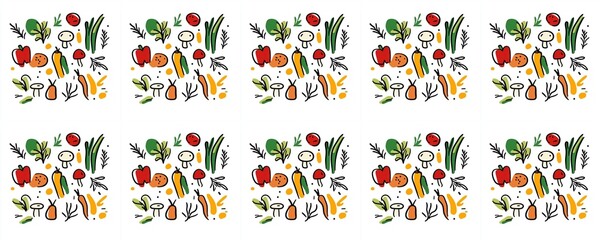 seamless pattern of Vibrant hand drawn vegetables red orange green healthy eating autumn harvest 