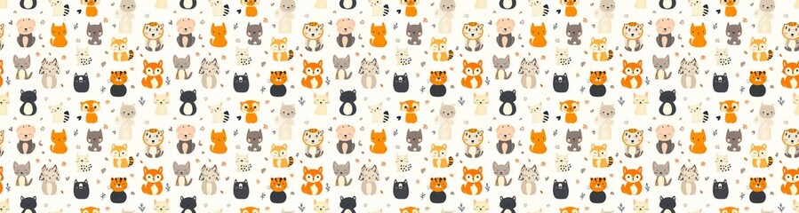 Obraz premium seamless pattern of Adorable orange and gray cartoon animals cheerful kids textile design 