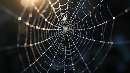 Naklejka premium Dew-Kissed Spiderweb, Intricate Morning Web