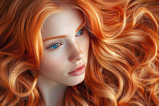 Texture of beautiful hair redheads , background of colored lush female hairstyle.