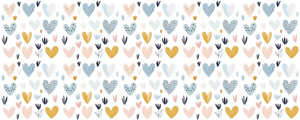 Fototapeta premium seamless pattern of Abstract hand painted hearts pastel blue gold Valentine's Day romantic love 