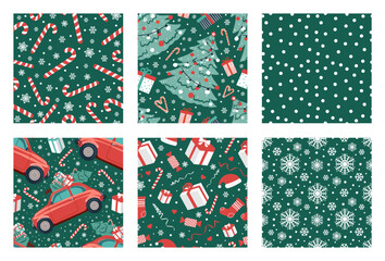 seamless pattern with christmas elements, endless background, repeating texture