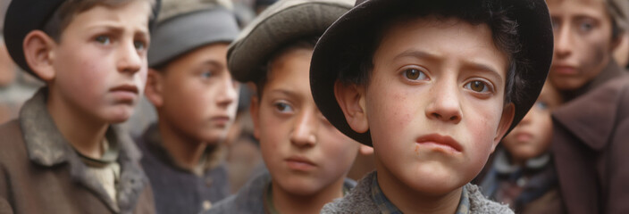 Obraz premium Jews in Germany unhappy and distressed, children and old people