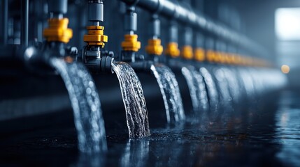 Industrial water pipes with flowing water in a filtration system