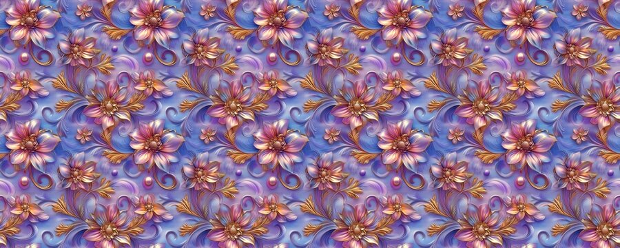 seamless pattern of Luxury 3D floral design purple gold baroque elegant pattern