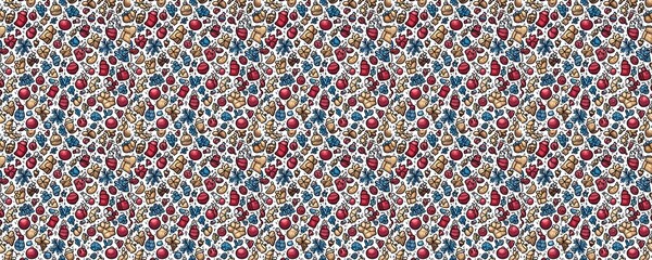 seamless pattern of Christmas doodle  red blue festive winter holiday background 