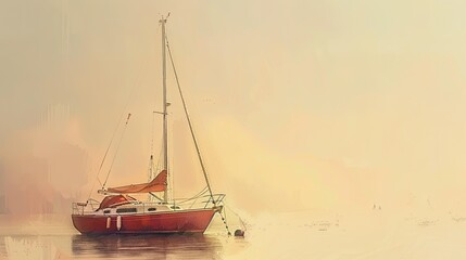 Naklejka premium an old red sailboat on the sea