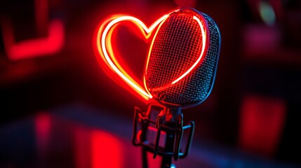 A microphone with a glowing heart design, symbolizing love for music and performance.