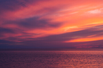Stunning sunset view on Outer Banks of North Carolina on Atlantic Ocean