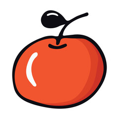 round fruit with a leaf. Juicy fruits isolated on white background. Apple, plum, cherry, apricot. Healthy food. Vector illustration