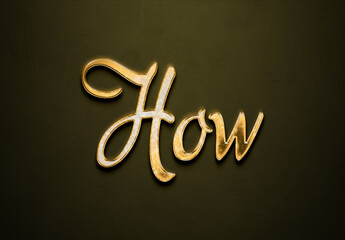 Old gold text effect of word How with 3D glossy style Mockup.