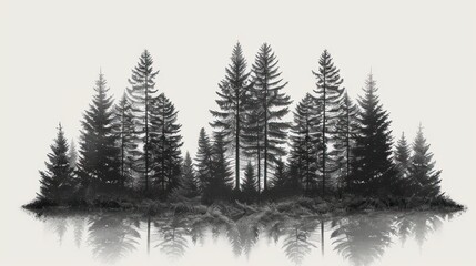 Obraz premium Monochrome forest silhouette reflected in water.