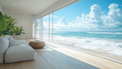 Modern Beachfront Living Room with Stunning Ocean View