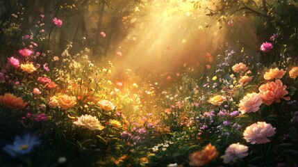Fototapeta premium A Sunlit Meadow Filled with Vibrant Blooms
