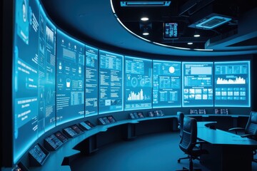 Fototapeta premium Futuristic Control Room with Holographic Displays and Advanced Data Visualizations Perfect for Technology and Innovation Themes