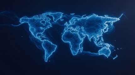 Glowing digital world map.  Global network concept. Futuristic technology.