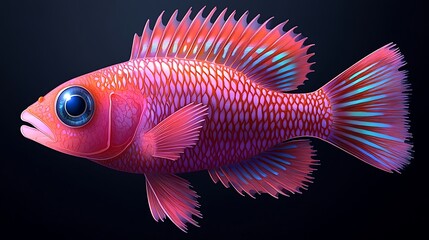 Fototapeta premium Vibrant red fish with intricate scales and fins, isolated on black background.