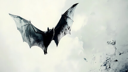 Fototapeta premium An isolated bat gracefully soars against a stark white background, its wings spread wide, capturing the essence of nocturnal freedom and the mysteries of the night. Nocturnal. Illustration