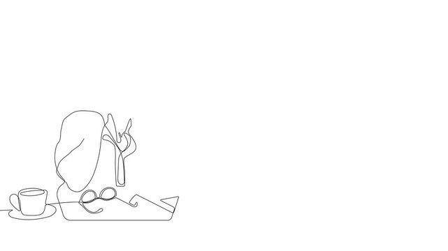 A white line is creating a rectangle on a white canvas, displaying symmetry and a geometric pattern. The shape resembles a logo with sharp angles and parallel lines