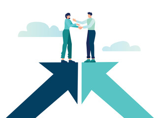 Cooperation partnership, teamwork to achieve success, teamwork, agreement or negotiation, businessmen shaking hands, vector illustration