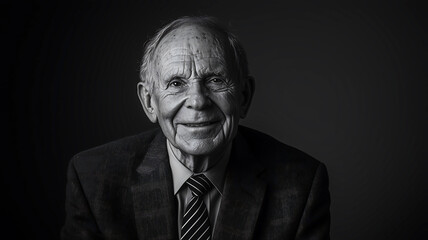 Obraz premium Elderly Gentleman Portrait: Wisdom and Warmth in Black and White